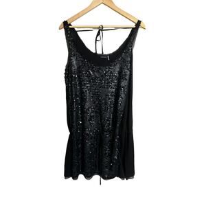 Magaschoni Black Sequin Cocktail Silk Cashmere Mini Dress XL